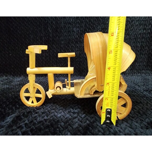 Vintage Bamboo Rickshaw Model | Handcrafted Decorative Tricycle Cart Collectible - Picture 7 of 7